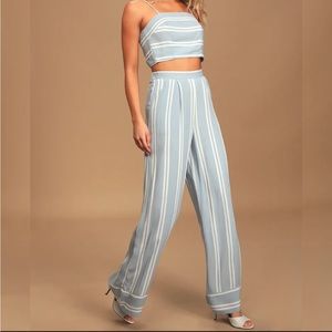 Lulu’s Two Piece Set / Jumpsuit in Light Blue & White XS NWT- Brand new